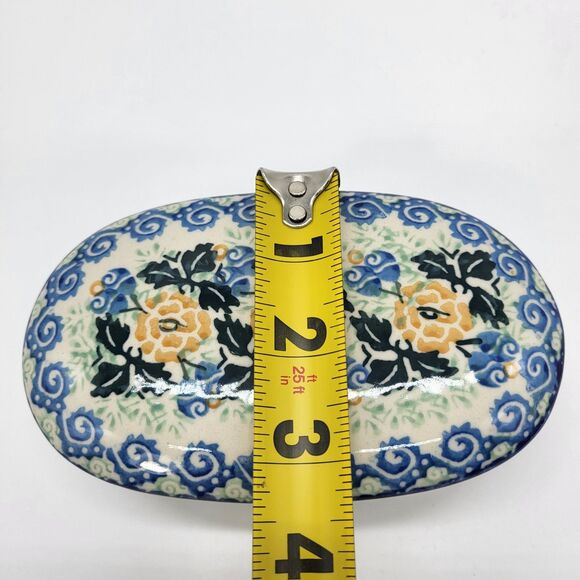 Polish Pottery Unikat Oval Lidded Trinket Box Floral Hand Painted Boleslawiec - Picture 10 of 12
